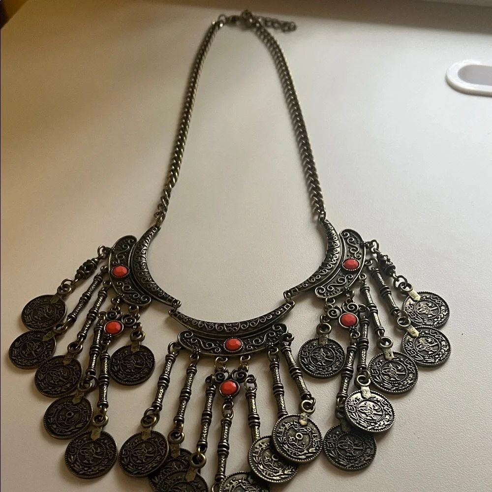 3 for $12 Boho Statement Necklace with Coral Accents - Picture 2 of 3